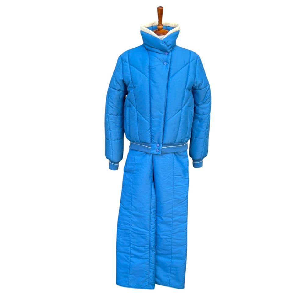 Vintage 1980’s Profile Ladies L (S/M Fit) Blue Ski Snow Jacket Bib Overalls Set